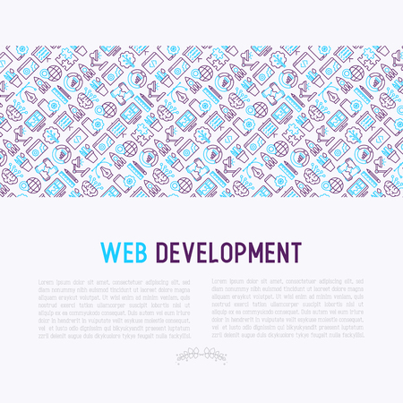 Web development concept with thin line icons of programming, graphic design vector illustrationのイラスト素材