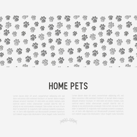 Pet paws concept with place for text. Thin line vector illustration for pet shop, training. shelter.のイラスト素材