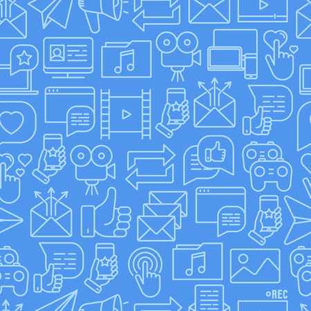 Social media seamless pattern with thin line icons.のイラスト素材