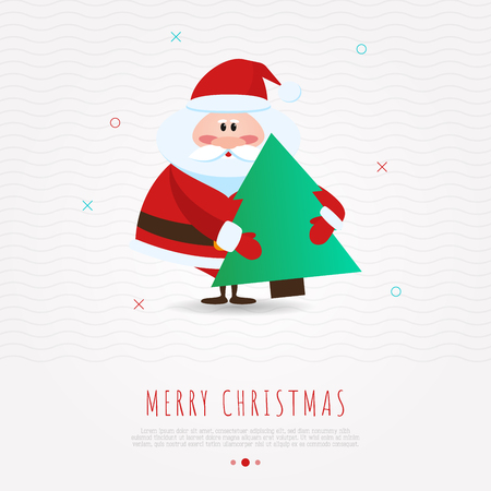 Christmas concept with funny Santa Claus holding christmas tree in hands for greeting card or invitation.のイラスト素材