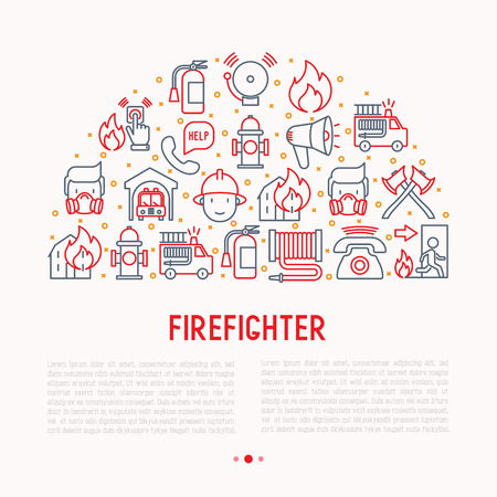Firefighter concept in half circle with thin line icons.のイラスト素材