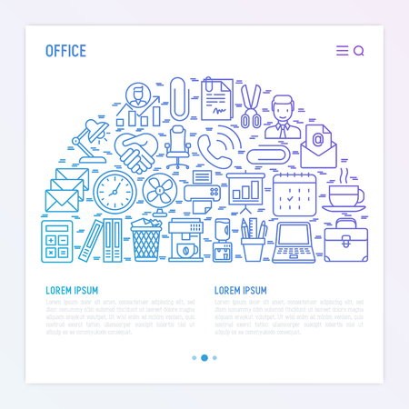 Office concept in half circle with thin line icons.のイラスト素材