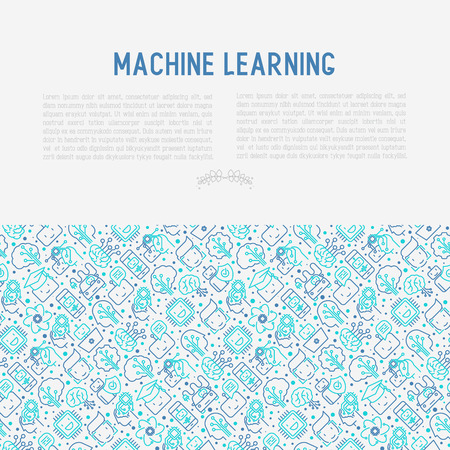 Machine learning and artificial intelligence concept with thin line icons. Vector illustration for banner, web page, print media.のイラスト素材