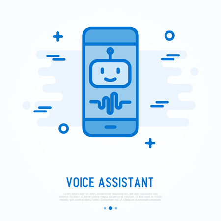 Voice assistant on smartphone thin line icon. Simple vector illustration of artificial intelligence.のイラスト素材