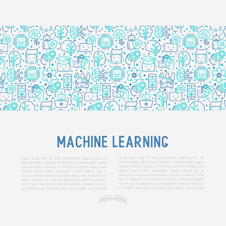 Machine learning and artificial intelligence concept with thin line icons. Vector illustration for banner, web page, print media.のイラスト素材