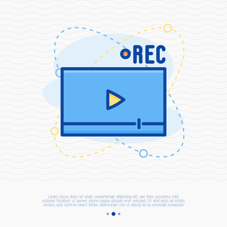 Video streaming thin line icon. Vector illustration of media player.のイラスト素材