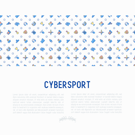 Cybersport concept with thin line icons: gamer, computer games, pc, headset, mouse, game controller. Modern vector illustration for banner, web page, print media.のイラスト素材