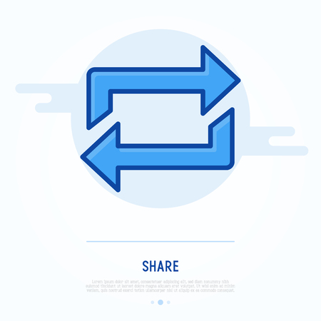 Thin line icon of share, exchange, transfer or refresh. Two arrows. Vector illustration.のイラスト素材