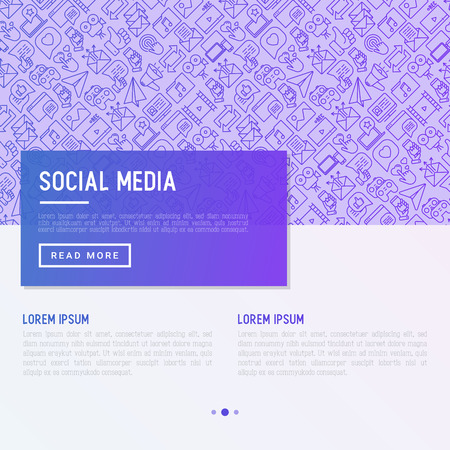 Social media concept with thin line icons. of thumbs up, share, link, send e-mail, music, stream, comments. Vector illustration for banner, web page, print media with place for text.のイラスト素材