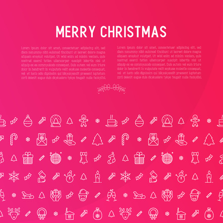 Christmas celebration concept with thin line New Year and Christmas symbols.のイラスト素材