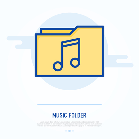 Music folder with note thin line icon. Simple modern vector illustration.のイラスト素材