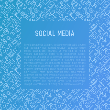 Social media concept with thin line icons. of thumbs up, share, link, send e-mail, music, stream, comments. Vector illustration for banner, web page, print media with place for text.のイラスト素材