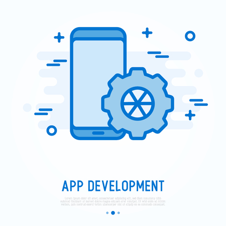 Mobile app development thin line icon. Vector illustration.のイラスト素材