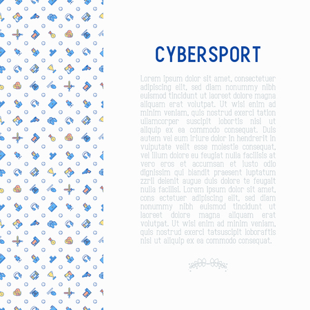 Cybersport concept with thin line icons: gamer, computer games, pc, headset, mouse, game controller. Modern vector illustration for banner, web page, print media.のイラスト素材