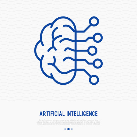 Artificial Intelligence thin line icon. Modern vector illustration of machine learning.のイラスト素材