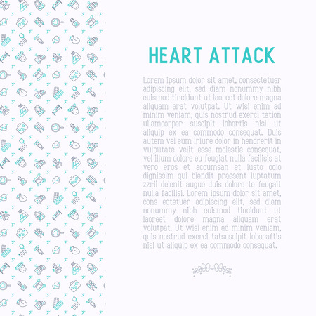 Heart attack concept with thin line icons of symptoms and treatments. Modern vector illustration for medical report or survey, banner, web page, print media.のイラスト素材