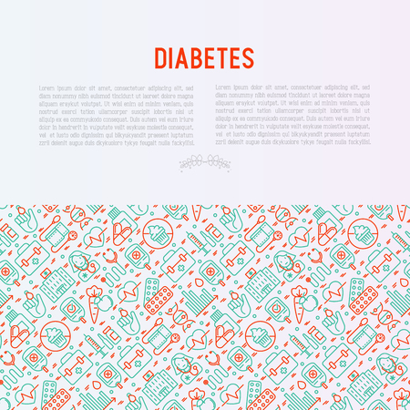 Diabetes concept with thin line icons of symptoms and prevention care. Vector illustration for background of medical survey or report, for banner, web page, print media.のイラスト素材