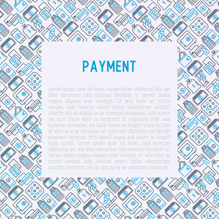 Payment concept with thin line icons related to credit card, money flow, saving, atm, mobile payment.のイラスト素材