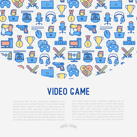 Video game concept with thin line icons.のイラスト素材