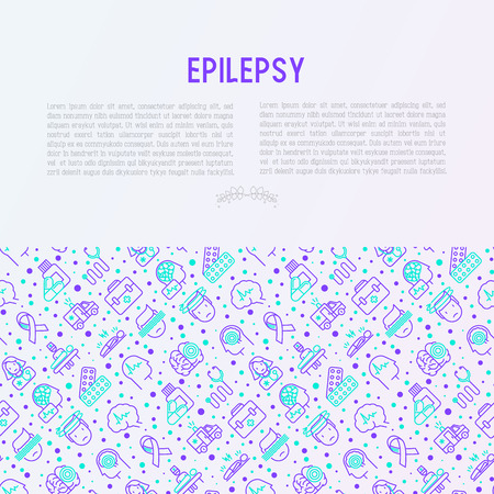 Epilepsy concept with thin line icons of symptoms and treatments.のイラスト素材