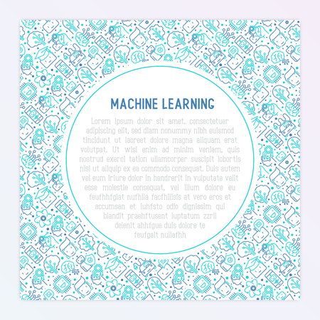 Machine learning and artificial intelligence concept with thin line icons.のイラスト素材