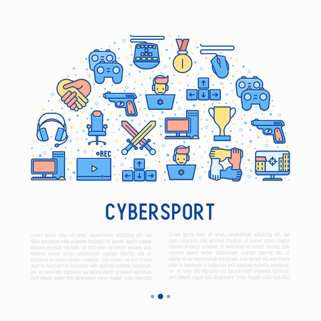 Cybersport concept in half circle with thin line icons.のイラスト素材