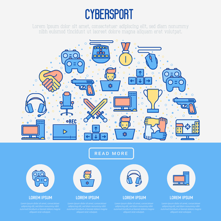 Cybersport concept in half circle with thin line icons.のイラスト素材