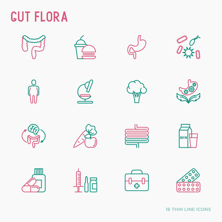 Gut flora thin line icons set.のイラスト素材