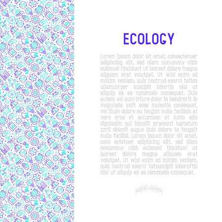 Ecology and green energy concept with thin bicolor line icons for environmental, recycling, renewable energy, nature. Vector illustration for banner, web page, print media.のイラスト素材