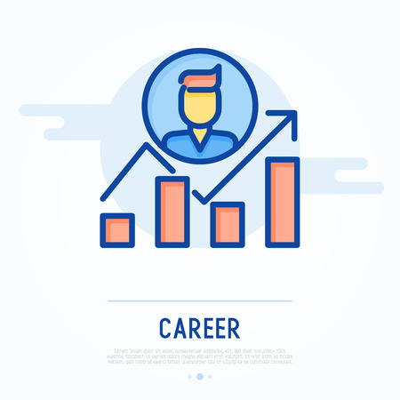 Graph of career growth with arrow. Thin line vector illustration of business  development.のイラスト素材