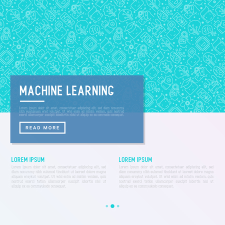 Machine learning and artificial intelligence concept with thin line icons. Vector illustration for banner, web page, print media.のイラスト素材