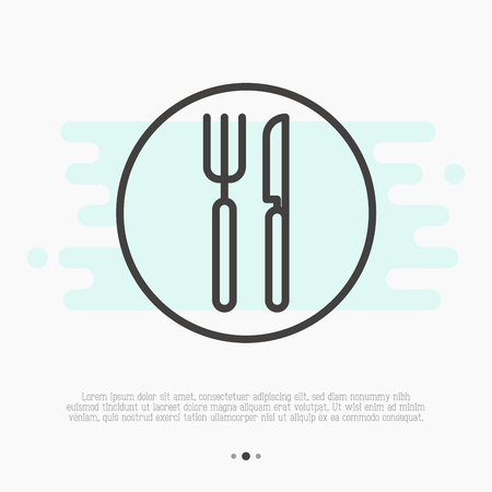 Restaurant thin line sign with fork and knife. Dining area. Vector illustration.のイラスト素材