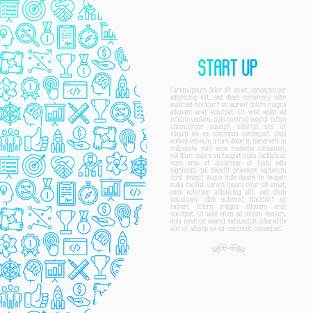 Start up concept with thin line icons of development concept illustration.のイラスト素材