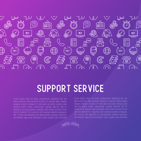 Support service concept with thin line call center or customer service icons. Vector illustration for banner, web page of support center with place for text.のイラスト素材