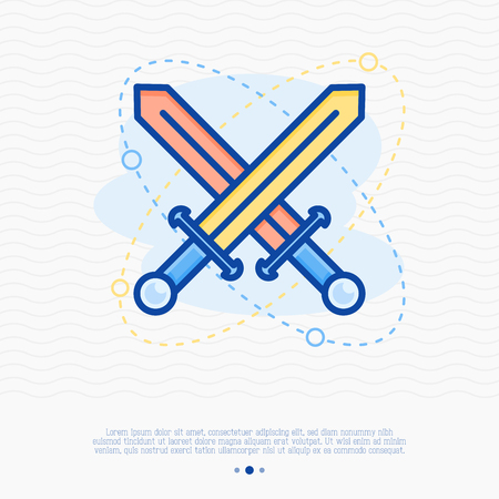Two crossed swords thin line icon. Cybersport vector illustration, rpg games symbol.のイラスト素材
