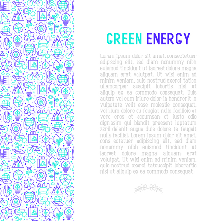Ecology and green energy concept with thin bicolor line icons for environmental, recycling, renewable energy, nature. Vector illustration for banner, web page, print media.のイラスト素材
