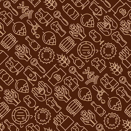 Beer seamless pattern with thin line icons related to brewery and Beer October Festival. Modern vector illustration for banner, web page, print media.のイラスト素材