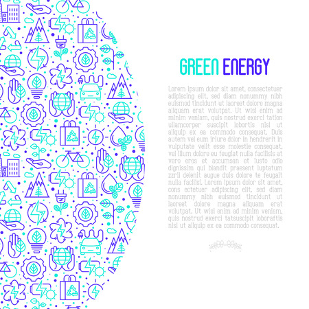 Ecology and green energy concept with thin bicolor line icons for environmental, recycling, renewable energy, nature. Vector illustration for banner, web page, print media.のイラスト素材