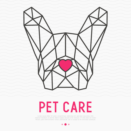 Polygonal head of french bulldog with nose in heart shape. Pet care concept for vet clinic, pet shop or adoption centre. Vector illustration of dog silhouette.のイラスト素材