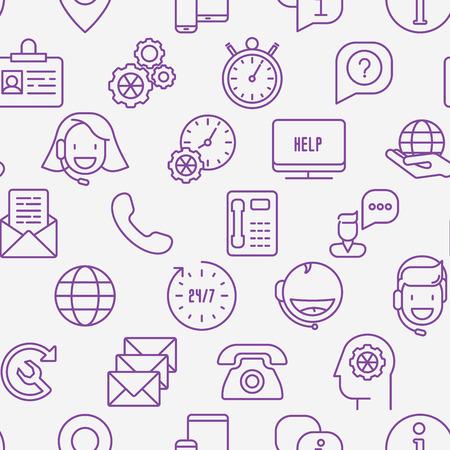 Support service seamless pattern with thin line call center or customer service icons. Vector illustration for banner, web page of support center.のイラスト素材