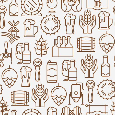 Beer seamless pattern with thin line icons related to brewery and Beer October Festival. Modern vector illustration for banner, web page, print media.のイラスト素材