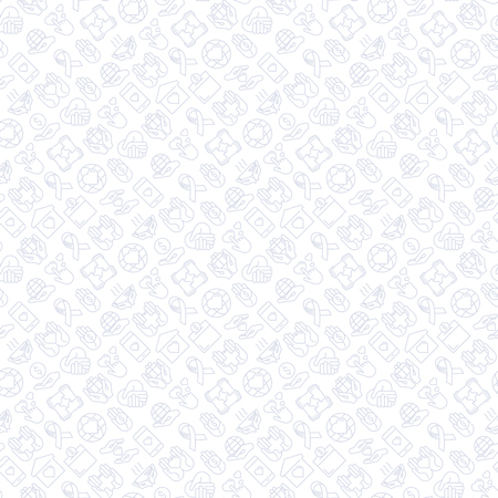 Charity and donation seamless pattern with thin line icons related to nonprofit organizations, fundraising, crowdfunding and charity project. Vector illustration for banner, print media.のイラスト素材