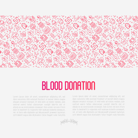 Blood donation concept with thin line icons and place for text. World blood donor day. Vector illustration for web page, banner, print media.のイラスト素材