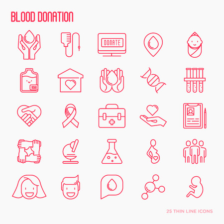 Blood donation thin line icons set. World blood donor day. Vector illustration.のイラスト素材