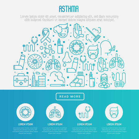 Asthma concept poster template with set of thin line iconsのイラスト素材