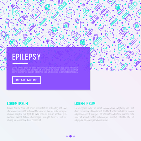 Epilepsy concept with thin line icons of symptoms and treatments: convulsion, disorder, dizziness, brain scan. World epilepsy day. Vector illustration for banner, web page or print media.のイラスト素材