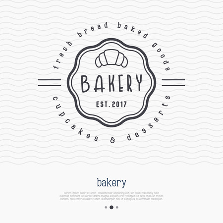 Bakery logo with thin line icon of croissant. Modern vector illustration.のイラスト素材