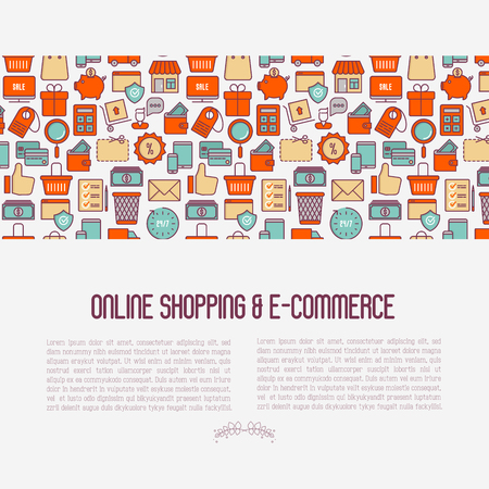 E-commerce, shopping concept with thin line iconsのイラスト素材