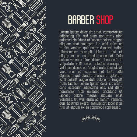 Monochrome barber shop concept with thin line iconsのイラスト素材