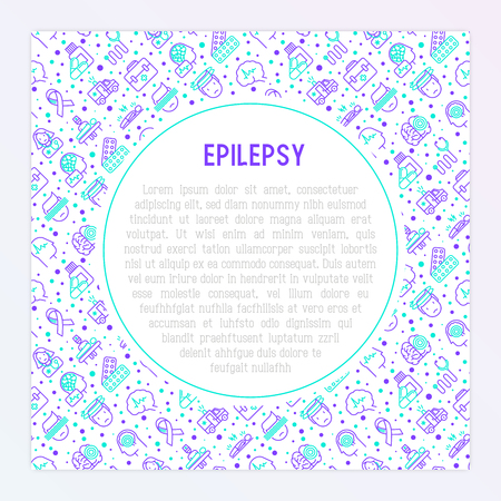 Epilepsy concept with thin line icons of symptoms and treatmentsのイラスト素材